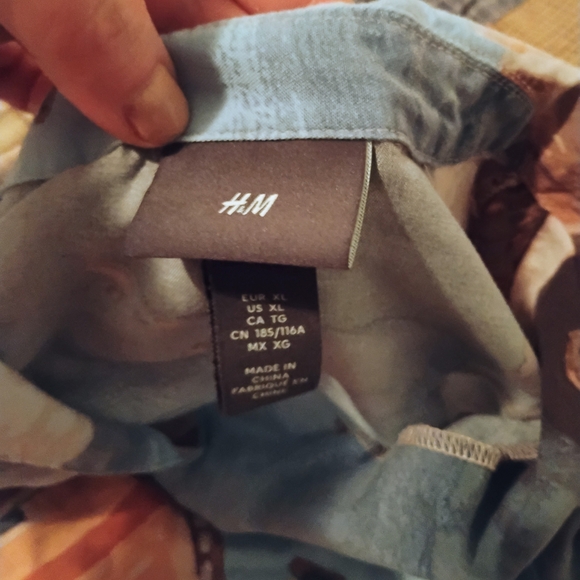 H&M Men's Blue and Brown Graphic Button Down Shirt - Picture 3 of 4